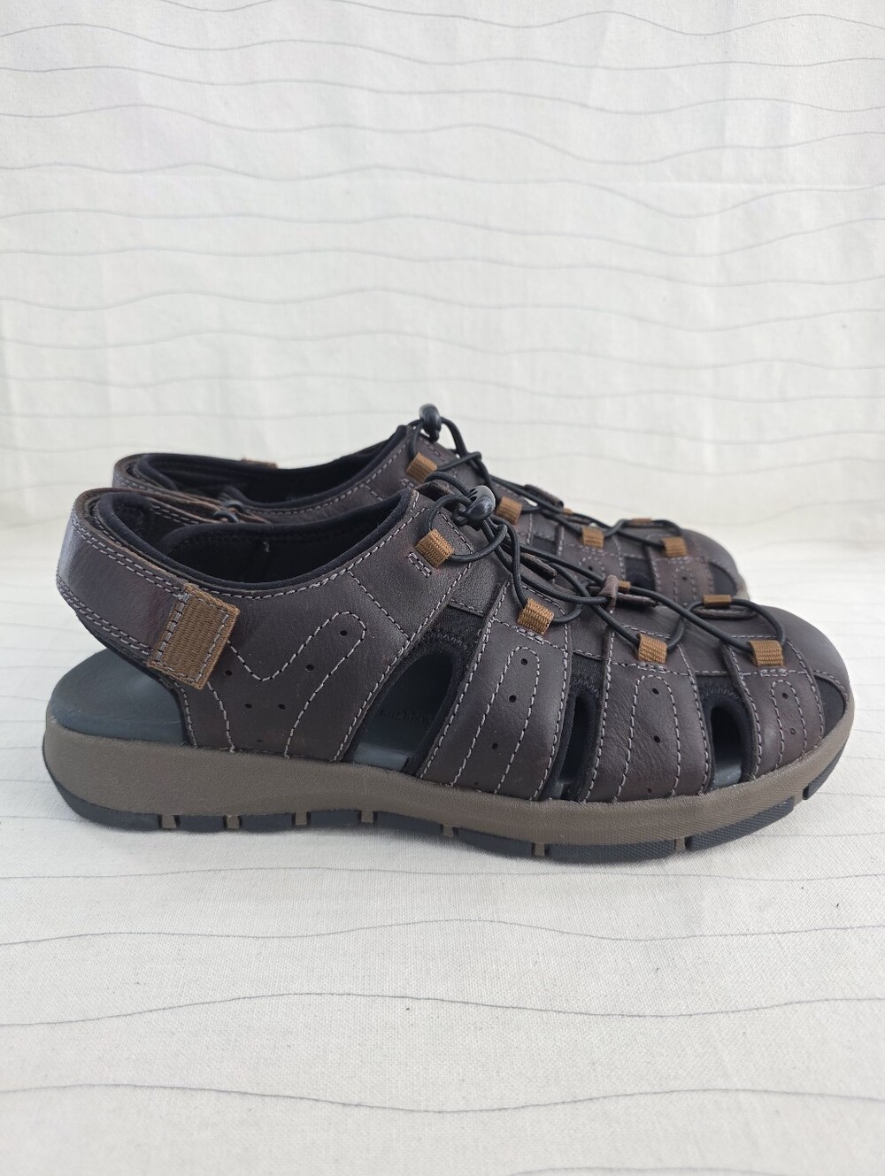 Collection By Clarks Mens Brixby Cove Brown Leather Fisherman Sandals Sz 11 NEW